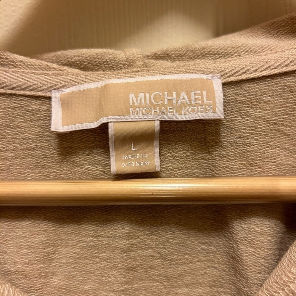 Michael Kors Tan Asymmetrical Hooded Shirt Sz L - Picture 10 of 10